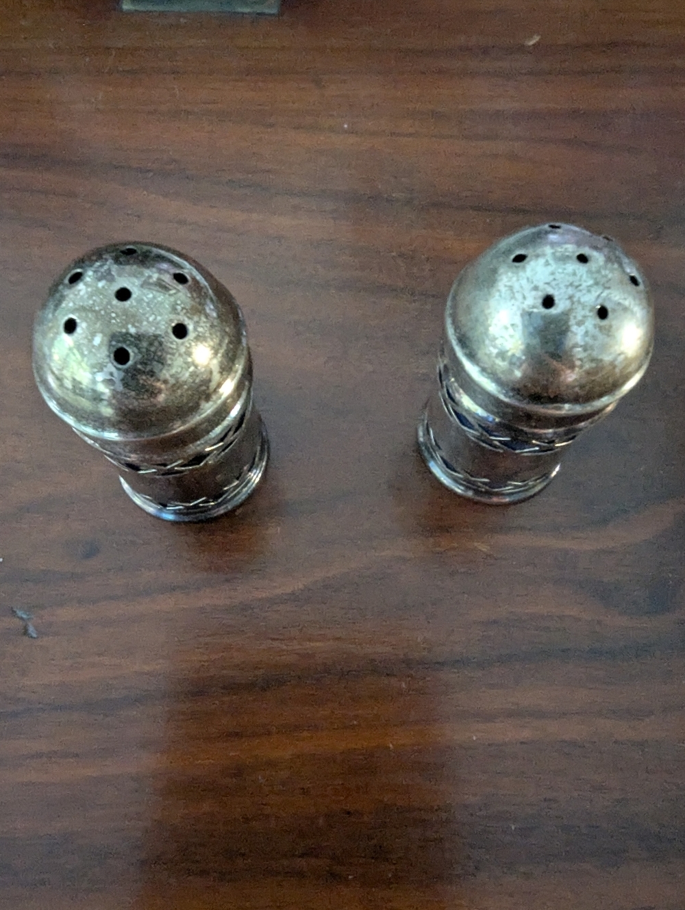 England EPNS Salt and Pepper Shakers W Cobalt Liners and Silver Plated Set of 2